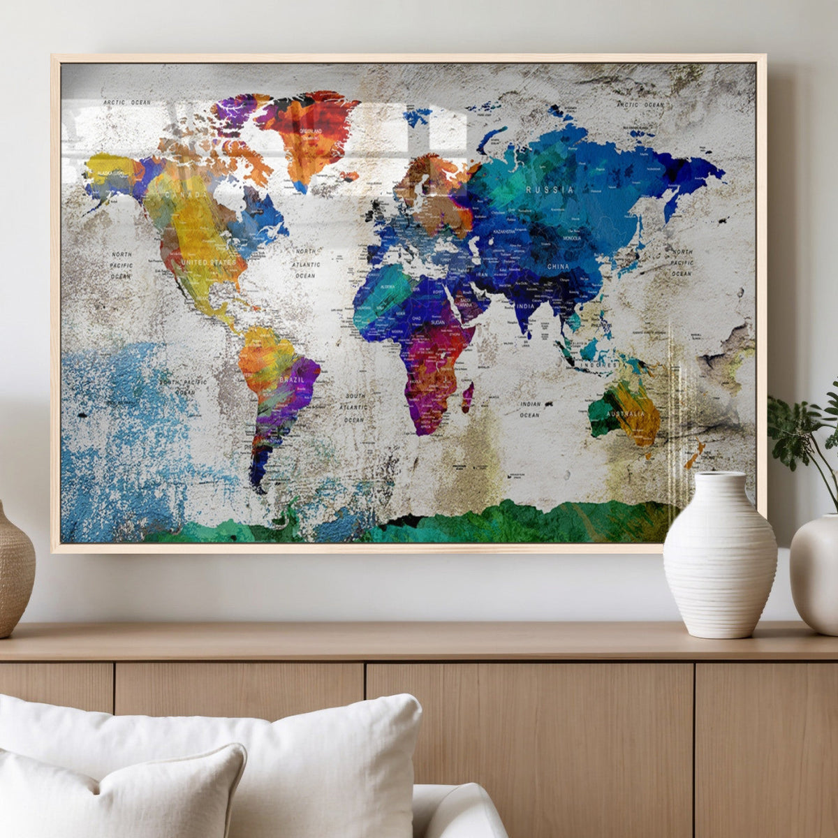 World Map Canvas Print – Framed Travel Map Wall Art for