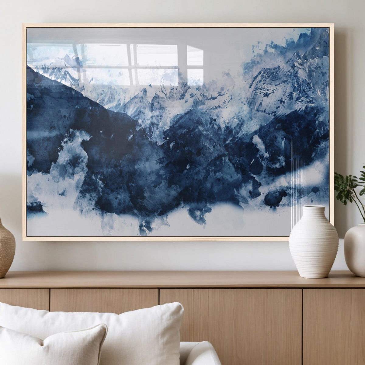 Abstract Blue Mountain Canvas Wall Art – Modern Triptych