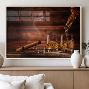 Whiskey and Cigar Wall Art Canvas | 3 Panel Bar Room Decor