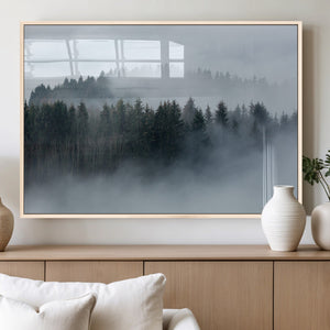 Autumn and Misty Trees in the Forest Wall Art Canvas Print,