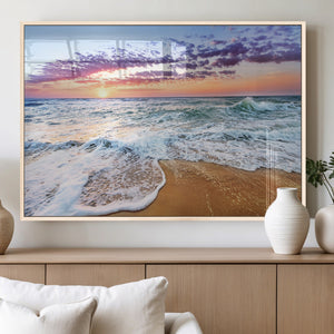 Coastal Sunset Art Beach Canvas Wall Art Print | Ocean Waves