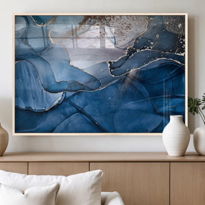 Navy Blue Canvas Art Abstract Print – Elegant Triptych