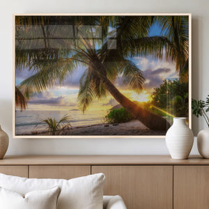 Tropical Island Sunset on the Beach Palms Wall Art Canvas