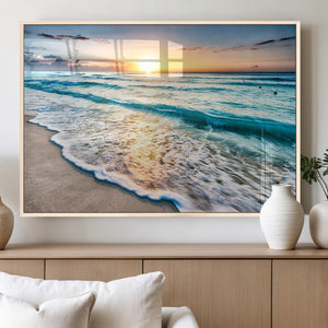 Sunset Beach Waves Canvas Wall Art – 5-Panel Ocean Sunset