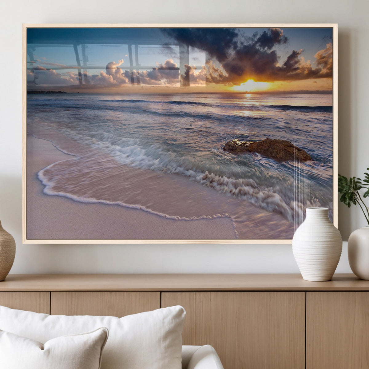 Sea Ocean Sunset Beach Wall Art Canvas Print
