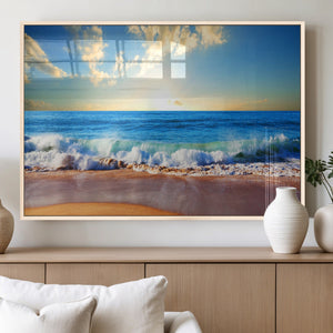 Tropical Beach Sunset Canvas Art, Ocean Waves and Sandy