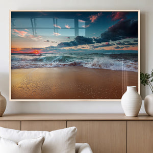 Sunset Ocean Beach Wall Art – Giclee Canvas Print, Coastal