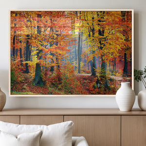 Autumn Red Forest Triptych Canvas Wall Art Print, Forest