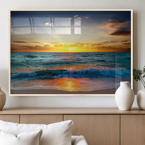 Vibrant Ocean Sunrise Over Golden Beach Waves, Giclee Canvas