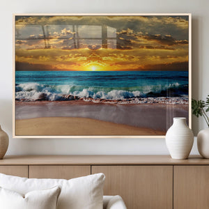 Ocean Sunrise Over Golden Beach Waves, Giclee Canvas Wall