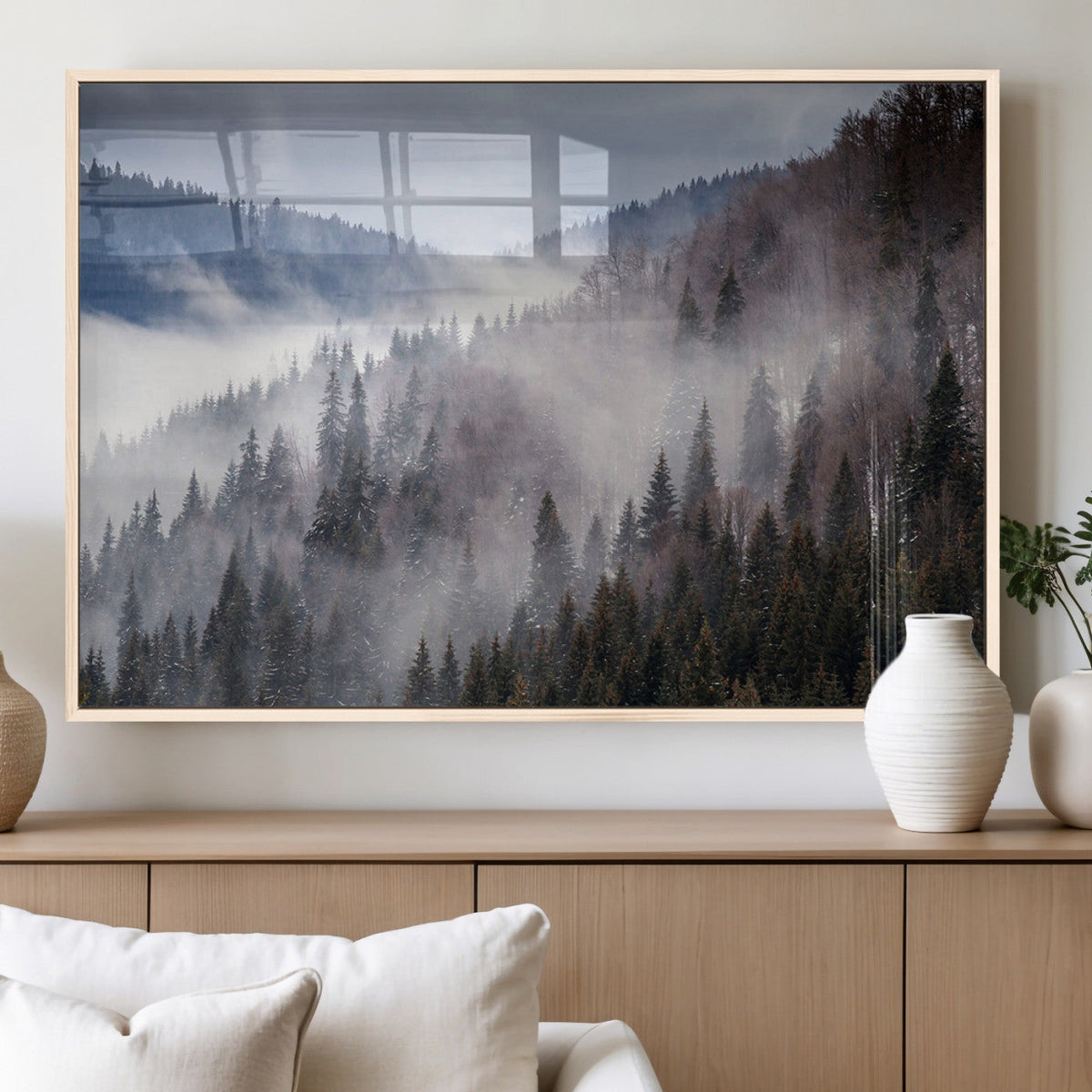 Beautiful Rising Fog in Winter Mountain Landscape- Framed