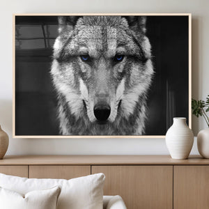 Black and White Wild Wolf Wall Art Canvas Print