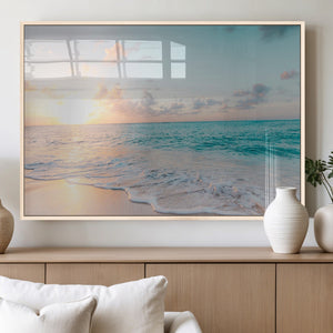 Tranquil Ocean Beach Sunset Canvas Wall Art | 3-Panel