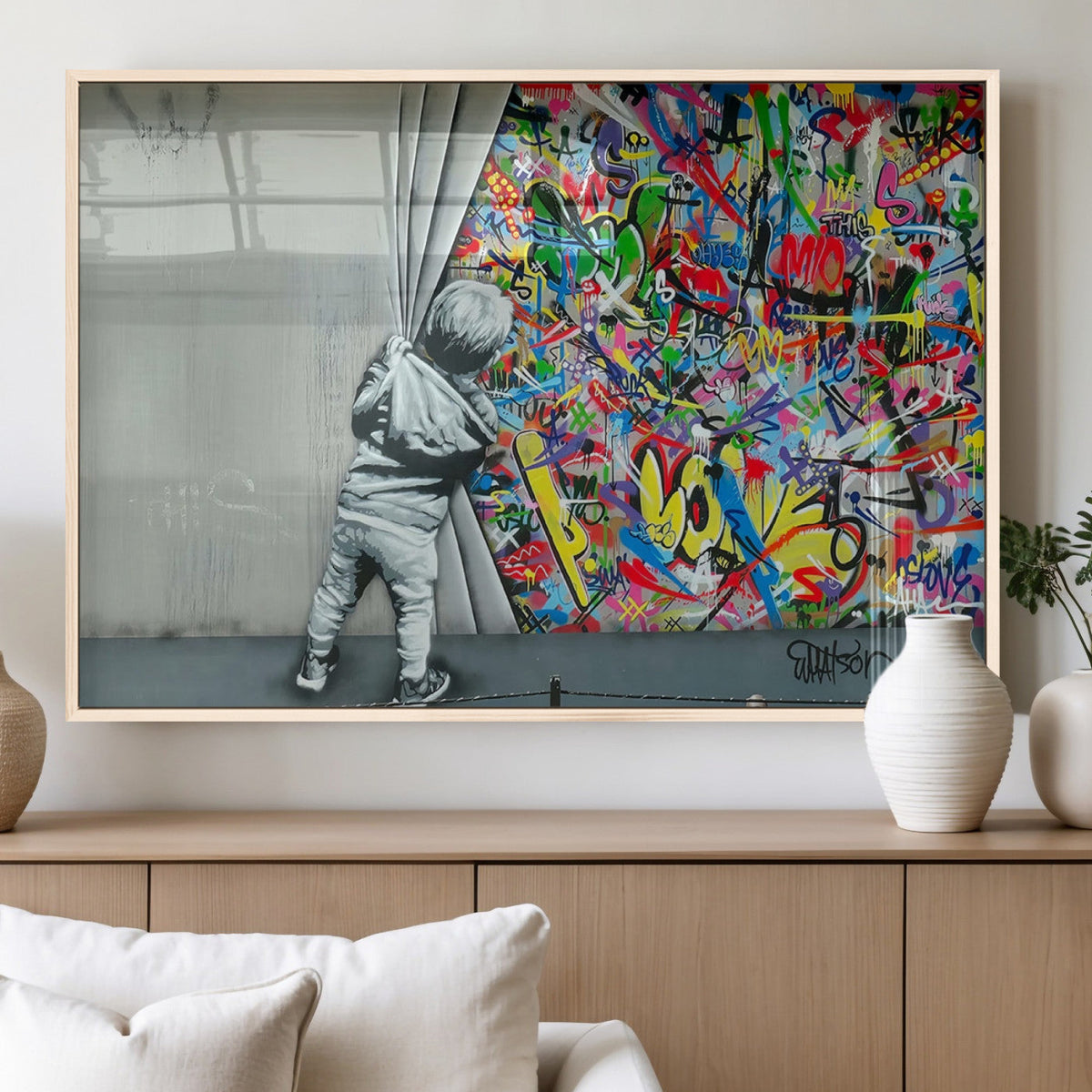 Banksy Colorful Street Graffiti Canvas Wall Art Print,