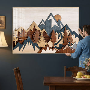 Woodland Mountain Landscape Triptych, Giclee Canvas Art for