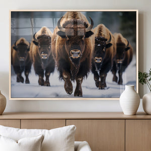 Buffalo Wall Art Canvas Print, American Bison Herd Wall Art