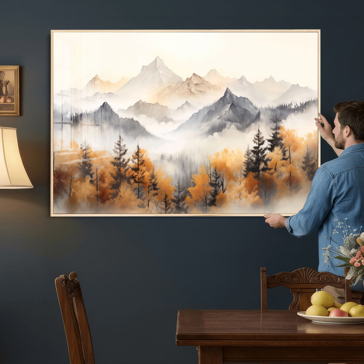 Abstract Mountain Wall Art | Misty Mountain Forest and
