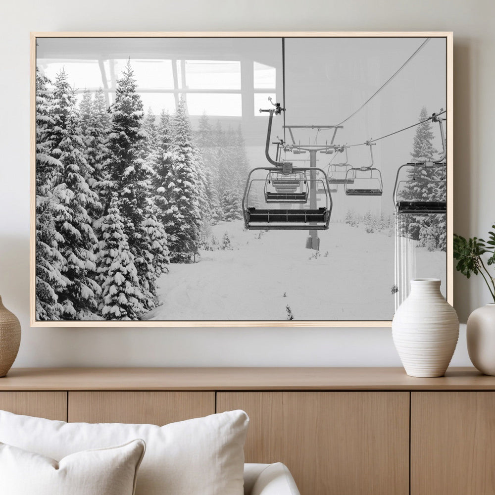 Ski Wall Art - Ski Lift Wall Art Canvas Print Snow Covered
