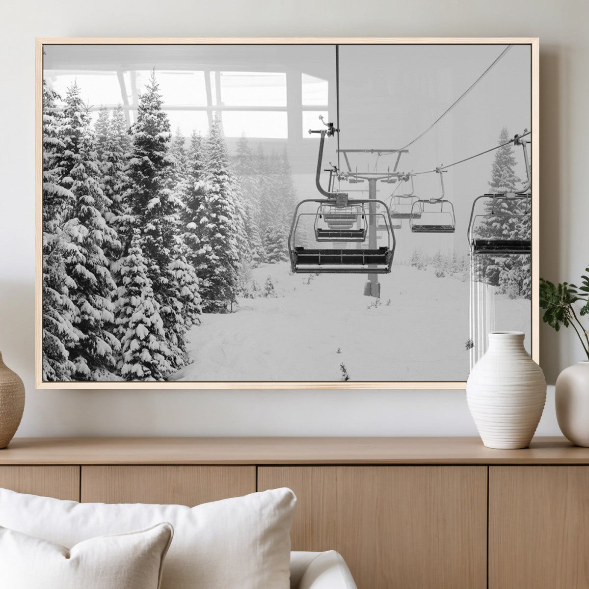 Ski Wall Art - Ski Lift Wall Art Canvas Print Snow Covered