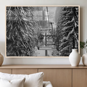 Winter Ski Lift Black and White Canvas Wall Art – Alpine