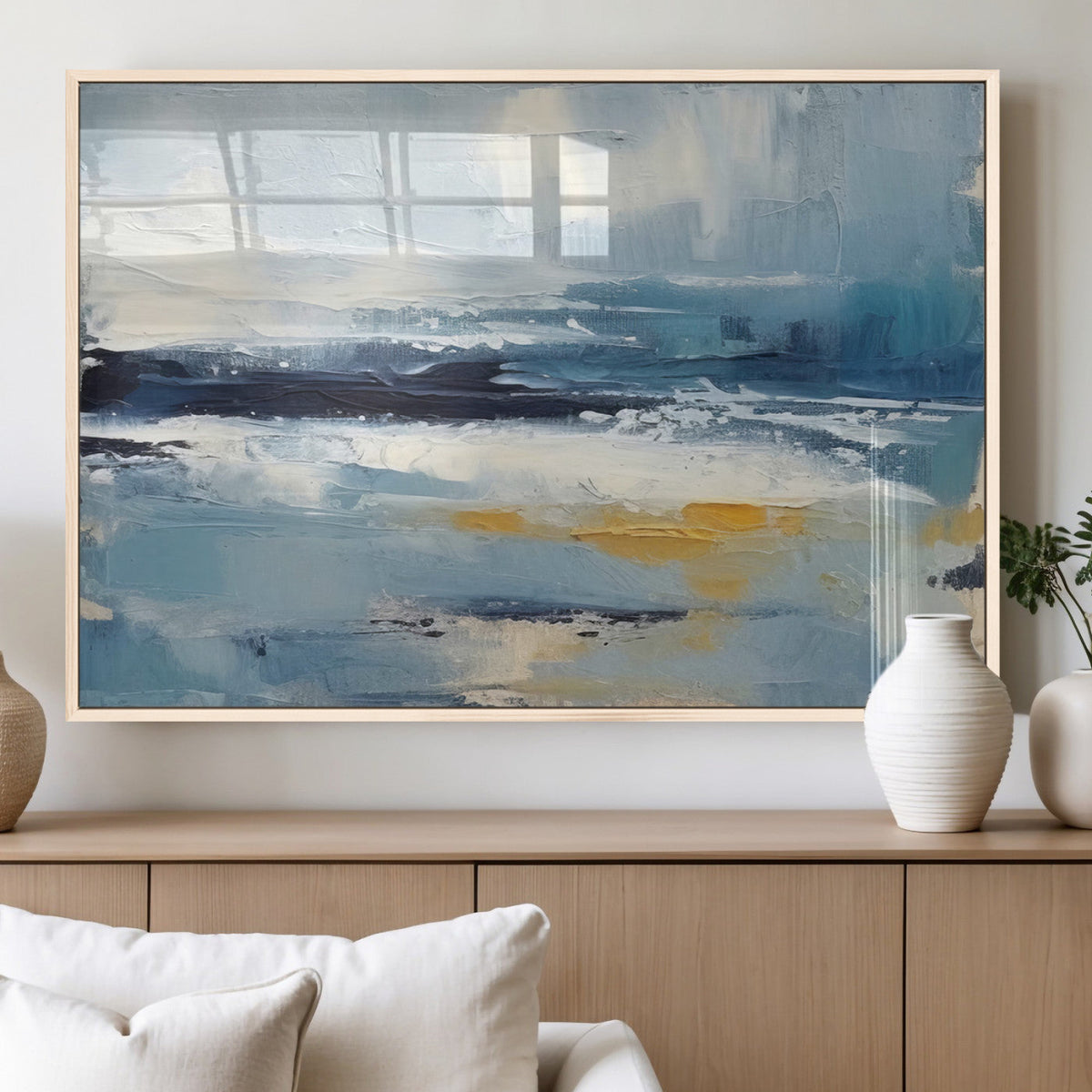 Abstract Ocean Canvas Wall Art - Coastal Blue and Gold
