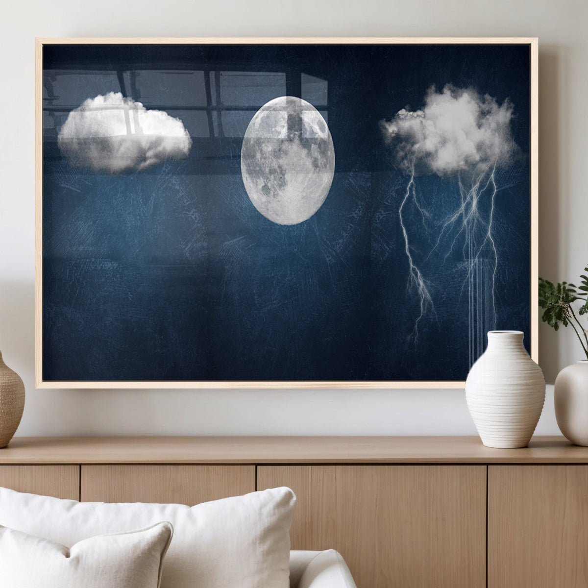 Dark Blue Cloud Art, 3 Piece Indigo Blue Wall Art, Aesthetic