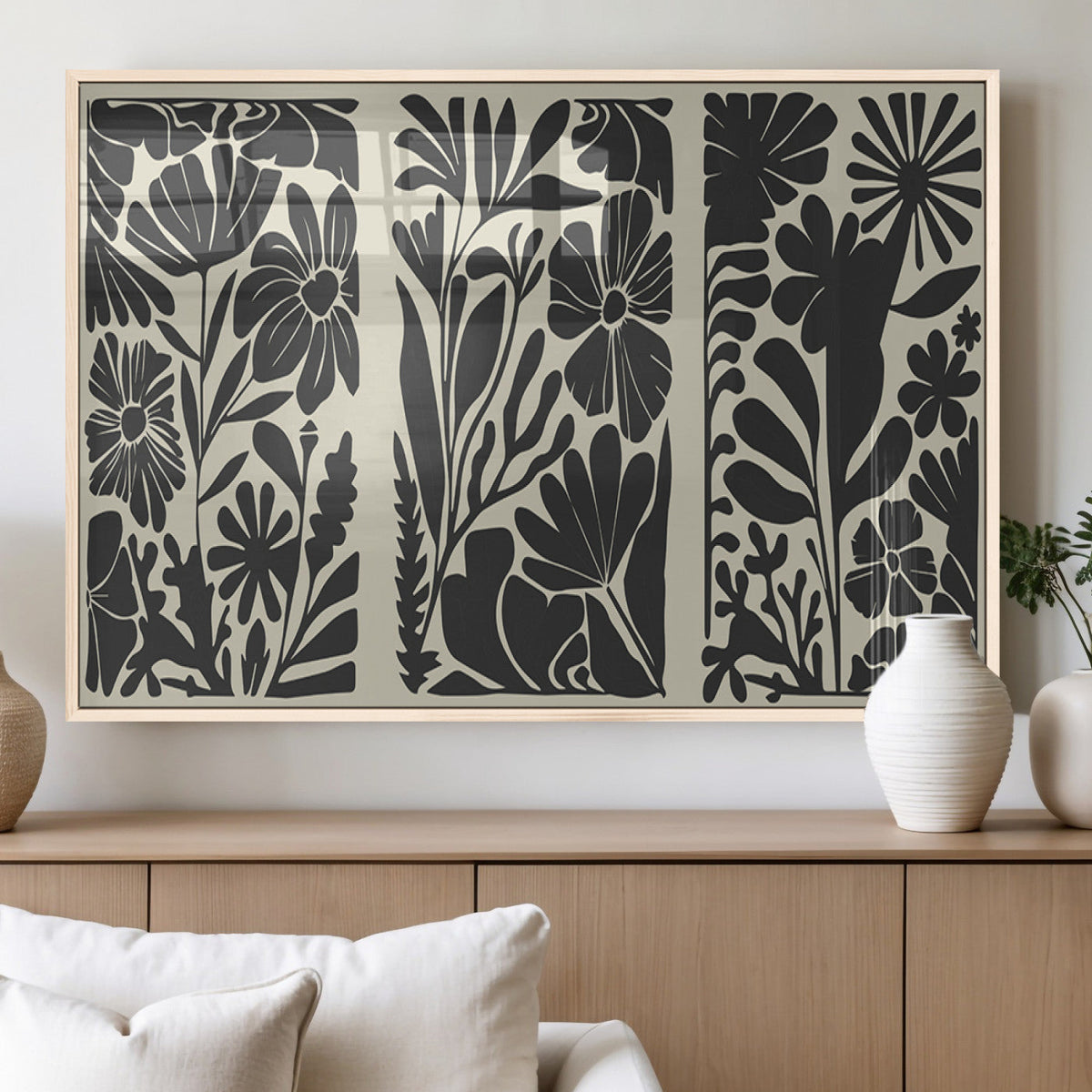 Modern Botanical Wall Art - Floral Black and White Canvas