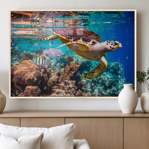 Sea Turtle Wall Art Canvas Print – Vibrant Ocean Coral Reef