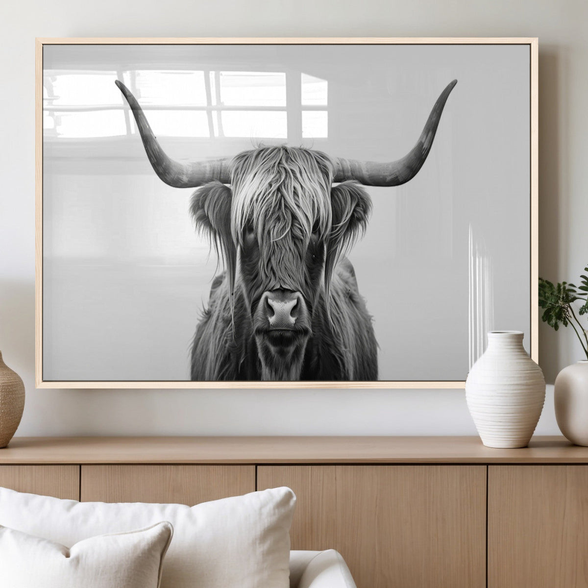 Highland Wall Art Canvas Print – Minimalist Black and White