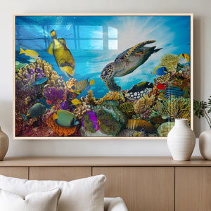 Colorful Coral Reef and Sea Life Turtle Canvas Print,