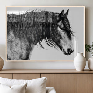 Majestic Horse Wall Art – Framed Black White Portrait Canvas