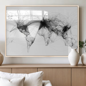 Abstract World Map Wall Art – Framed Geometric Line Canvas