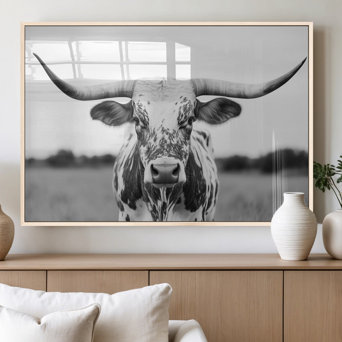 Highland Cow Wall Art Canvas Print – Black and White Western