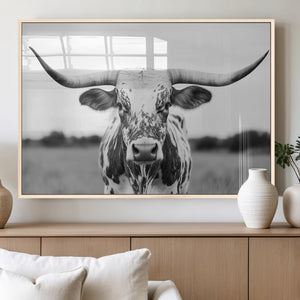 Highland Cow Wall Art Canvas Print – Black and White Western