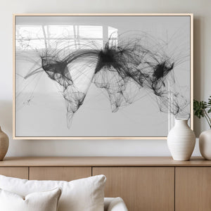 Flight Routes Air Traffic Map Canvas Wall Art - Framed -