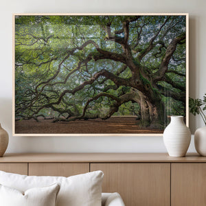 Historic Tree Wall Art – Framed Mossy Branch Canvas Artwork,