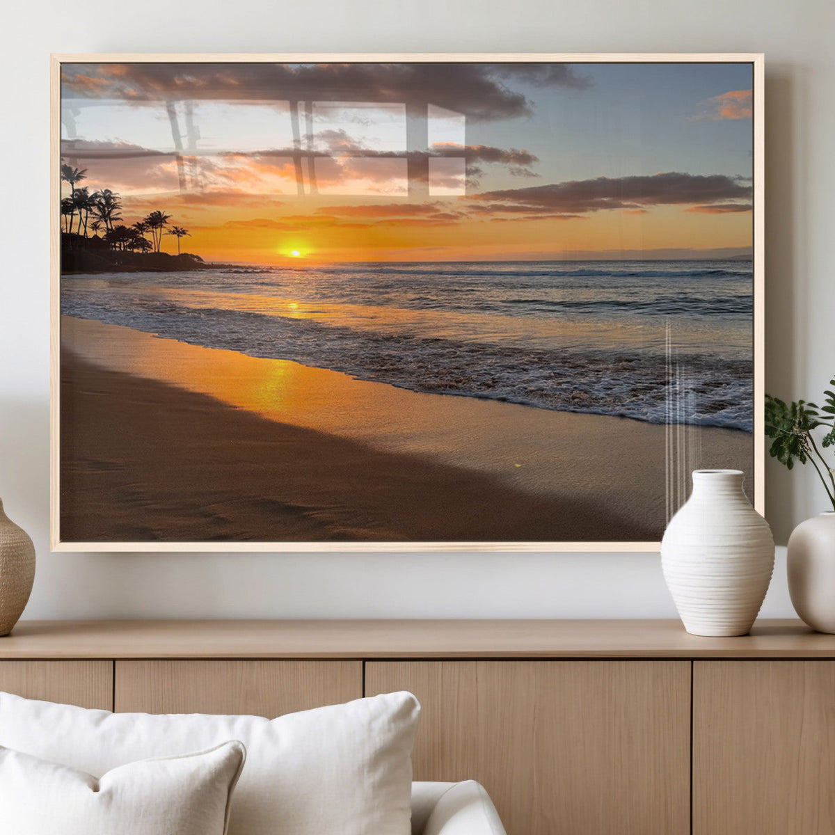 Tropical Beach Wall Art – Framed Sunset Ocean Canvas