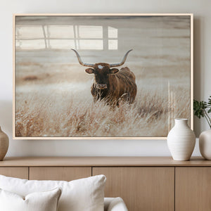 Texas Longhorn Wall Art Canvas Print – Framed Brown Horned