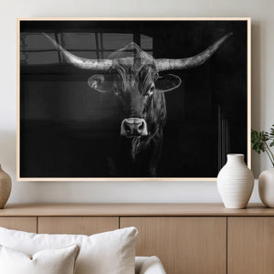 Texas Longhorn Wall Art Canvas Print – Framed Monochrome