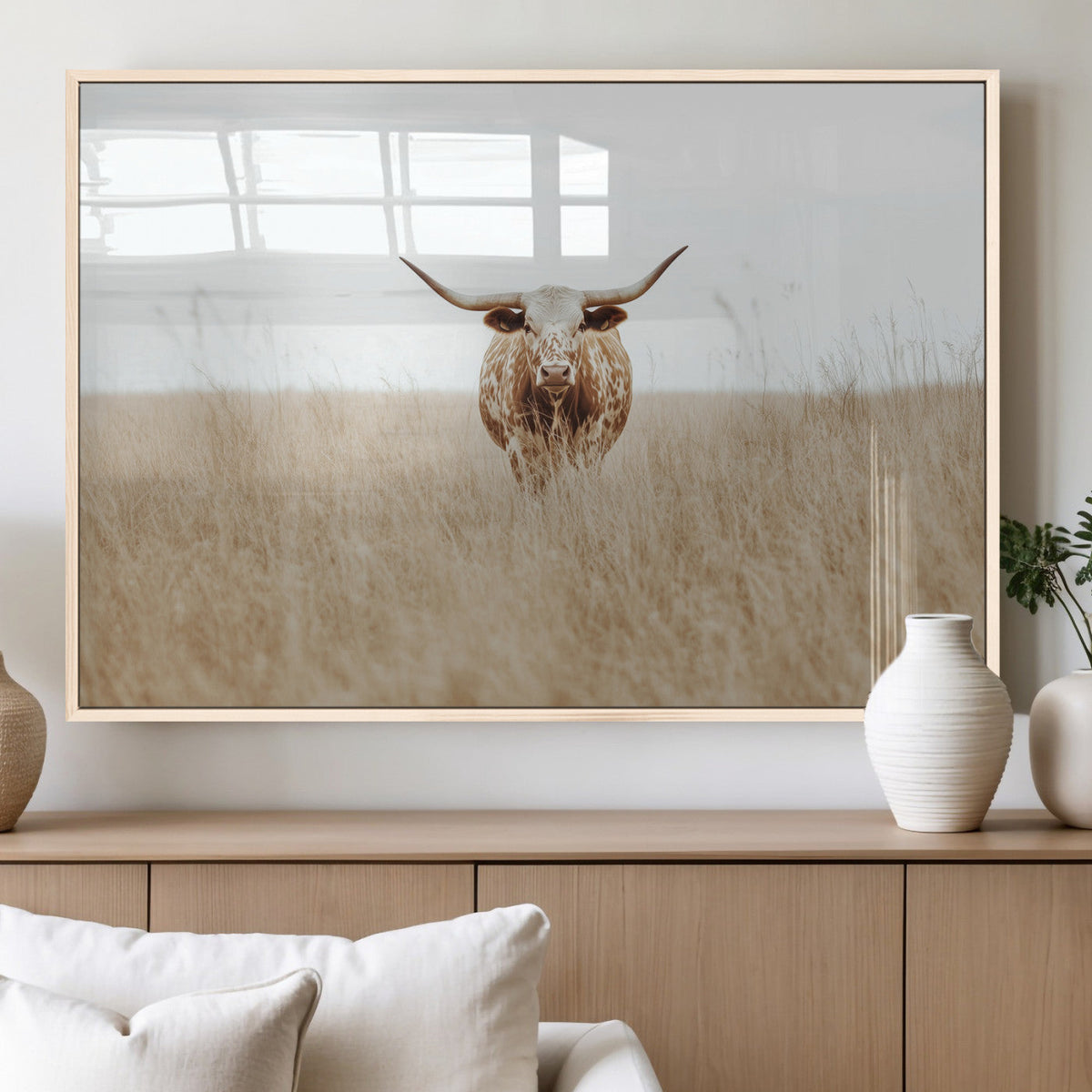 Texas Longhorn Wall Art Canvas Print – Framed Lone Cattle