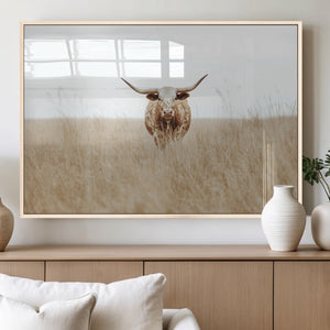 Texas Longhorn Wall Art Canvas Print – Framed Lone Cattle