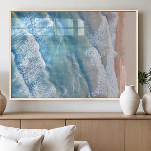 Aerial Ocean View Wall Art Canvas Print – Framed Soft Blue