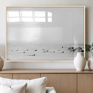 Monochrome Swimming Wall Art Canvas Print – Framed Ocean