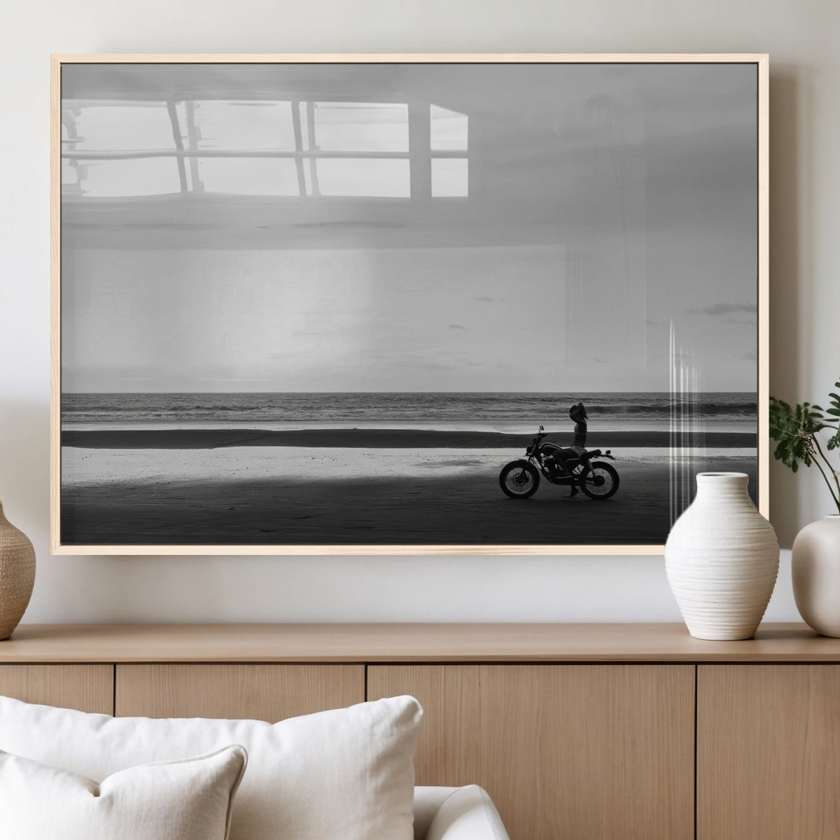 Motorcycle Beach Wall Art Canvas Print – Framed Vintage
