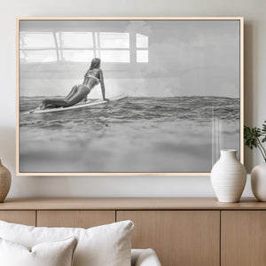Black and White Surfing Wall Art Canvas Print – Framed Ocean