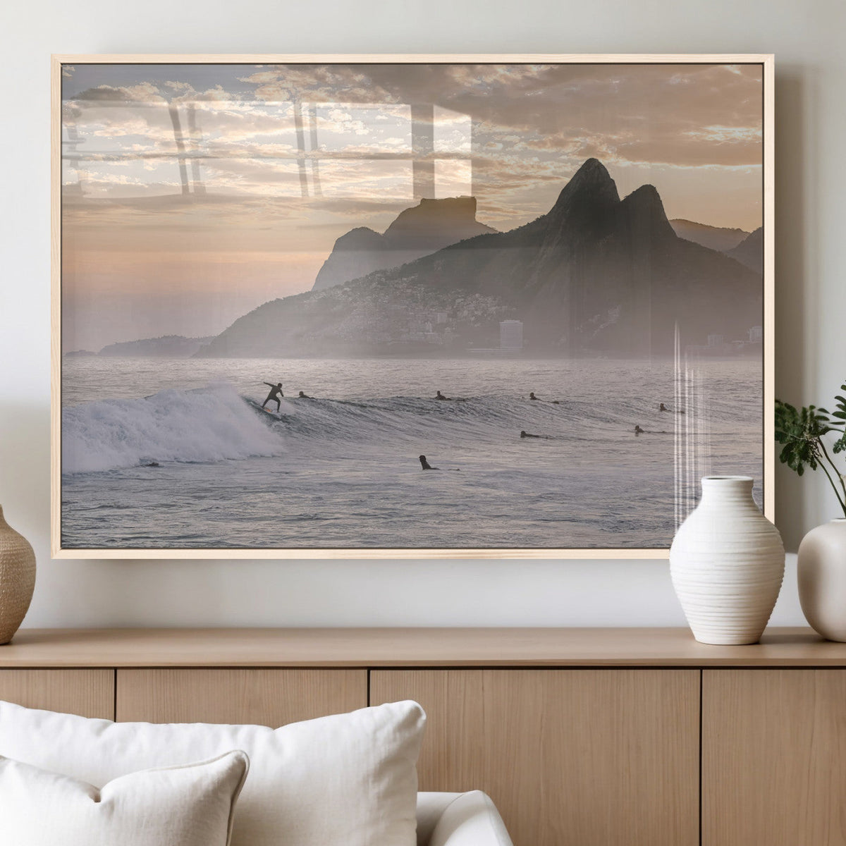 Sunset Surfing Wall Art Canvas Print – Framed Misty