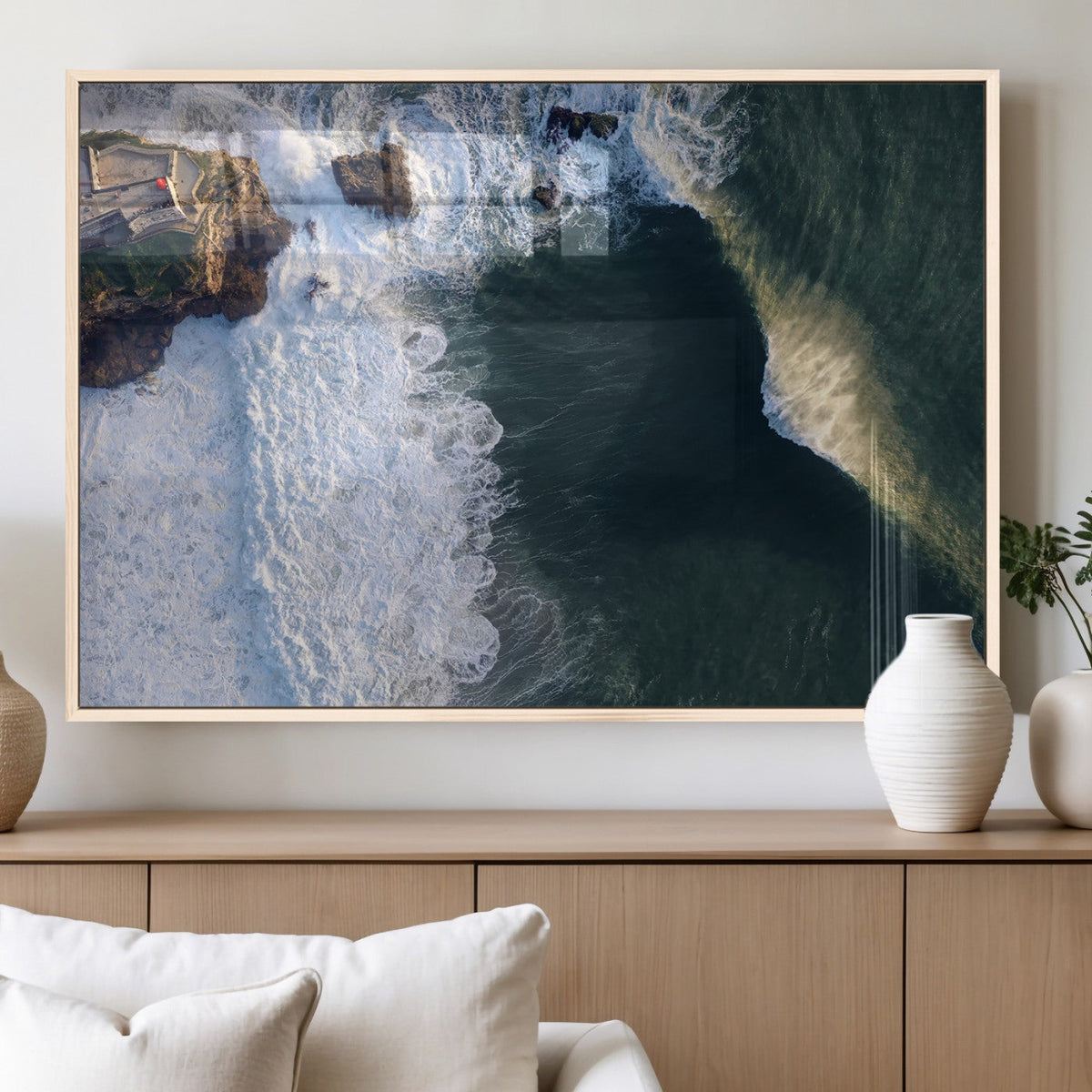 Nazare Coast Wall Art Canvas Print – Framed Aerial Ocean Art
