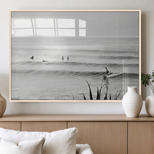 Surfer Silhouette Wall Art – Framed Calm Ocean Canvas
