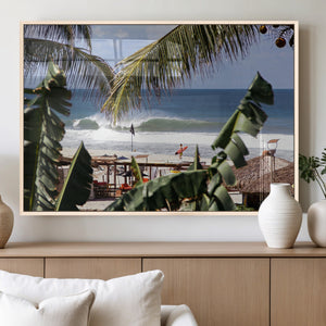 Tropical Shoreline Wall Art Canvas Print – Framed Surfer