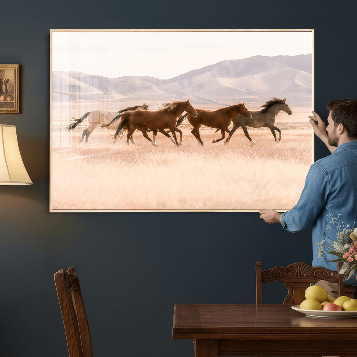 Wild Horse Wall Art Canvas Print – Framed Rustic Western Art